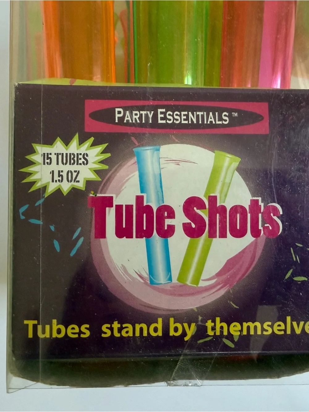 New Party Essentials Neon Tube Shots 30 Total Hard Plastic Test Tubes Lot of 2